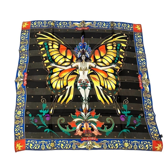 Pangborn Korea 35” x 35” Square Art Deco Woman Butterfly Scarf New